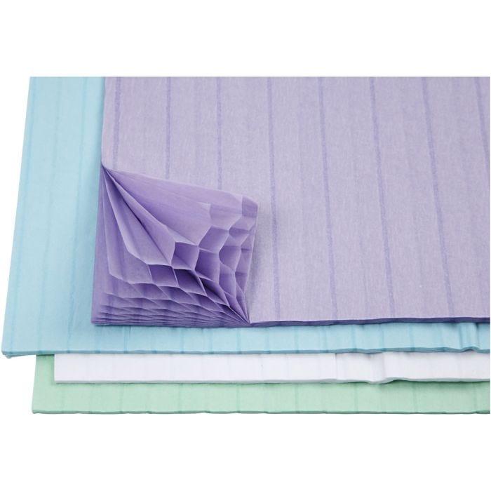 Carta a nido d'ape, foglio 28x17,8 cm, azzurro, verde, viola, bianco, 4x2 fgl./ 1 conf.