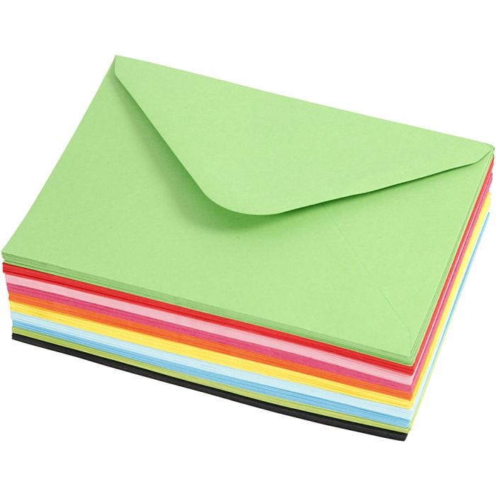 Buste colorate, dim. busta 11,5x16 cm, 80 g, colori asst., 10x10 pz/ 1 conf.
