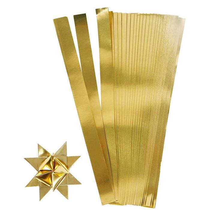 Scrisce di carta per stelle Froebel, L: 45 cm, diam 4,5 cm, L: 10 mm, oro, 100 strisce/ 1 conf.