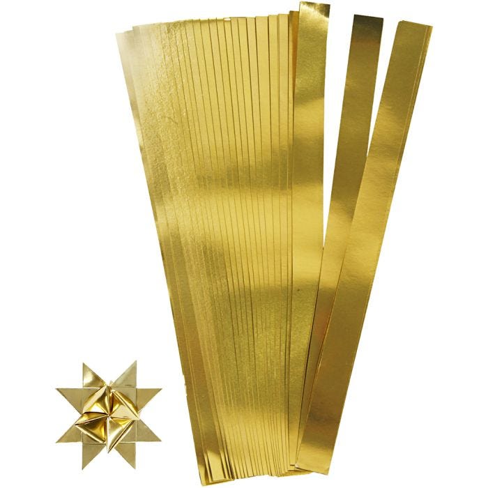 Scrisce di carta per stelle Froebel, L: 73 cm, diam 11,5 cm, L: 25 mm, oro, 100strisce/ 1 conf.