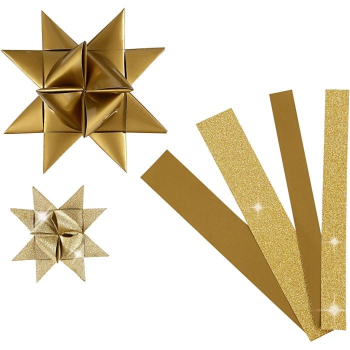 Strisce di carta per stelle , L: 44+78 cm, diam 6,5+11,5 cm, L: 15+25 mm, glitter,vernice, oro, 40 strisce/ 1 conf.