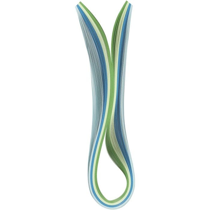 Strisce quilling, L: 78 cm, L: 5 mm, 120 g, blu, verde, verde lime, turchese, 100pz/ 1 conf.