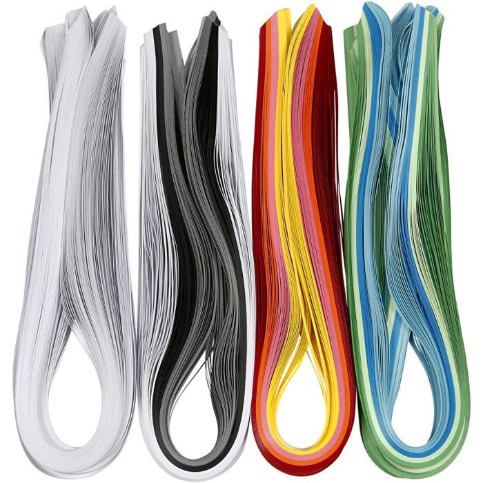 Strisce quilling, L: 78 cm, L: 5 mm, 120 g, colori asst., 12x100pz/ 1 conf.