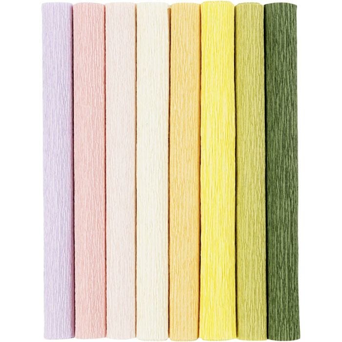 Carta Crespa, foglio 25x60 cm, Proporzione: 180%, 105 g, colori pastello, 8 fgl./ 1 conf.