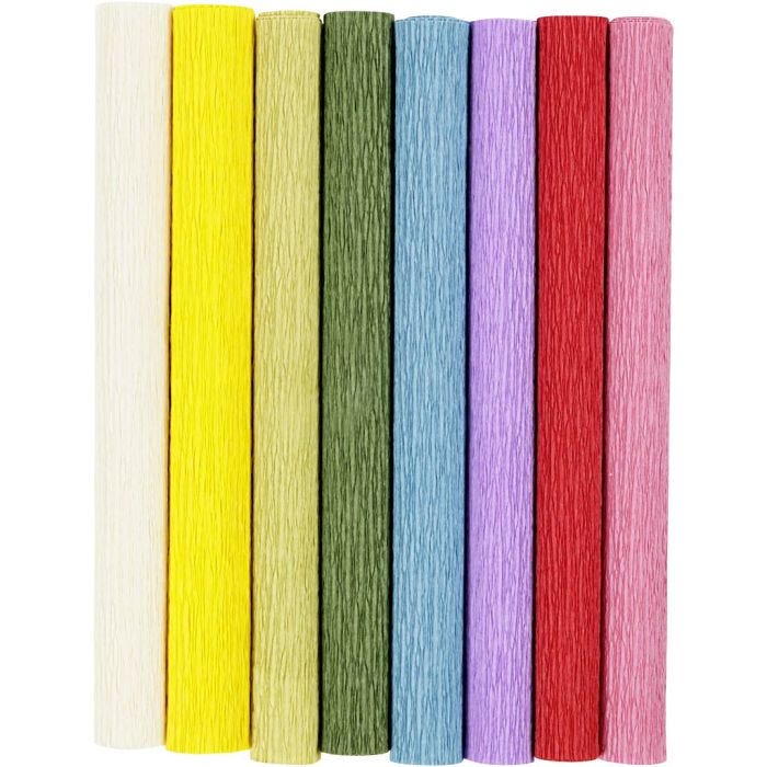 Carta Crespa, foglio 25x60 cm, Proporzione: 180%, 105 g, colori standard, 8 fgl./ 1 conf.