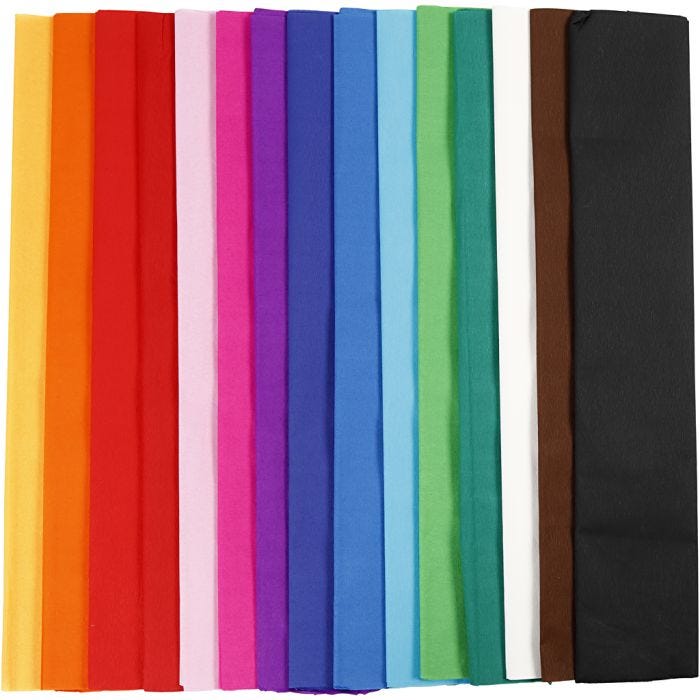 Carta Crespa, L: 2,5 M, L: 50 cm, 22 g, colori asst., 15rot./ 1 conf.