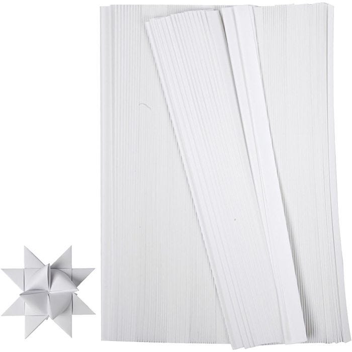 Scrisce di carta per stelle Froebel, L: 45 cm, L: 10 mm, diam 4,5 cm, bianco, 500strisce/ 1 conf.