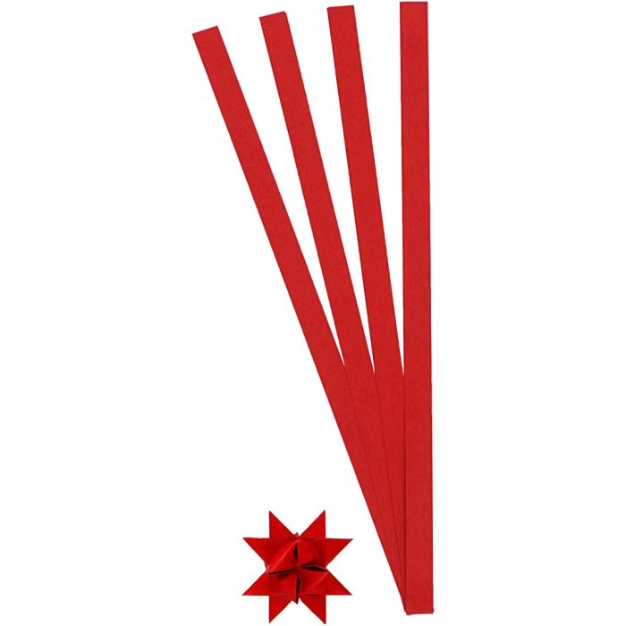 Scrisce di carta per stelle Froebel, L: 45 cm, diam 4,5 cm, L: 10 mm, rosso, 100 strisce/ 1 conf.