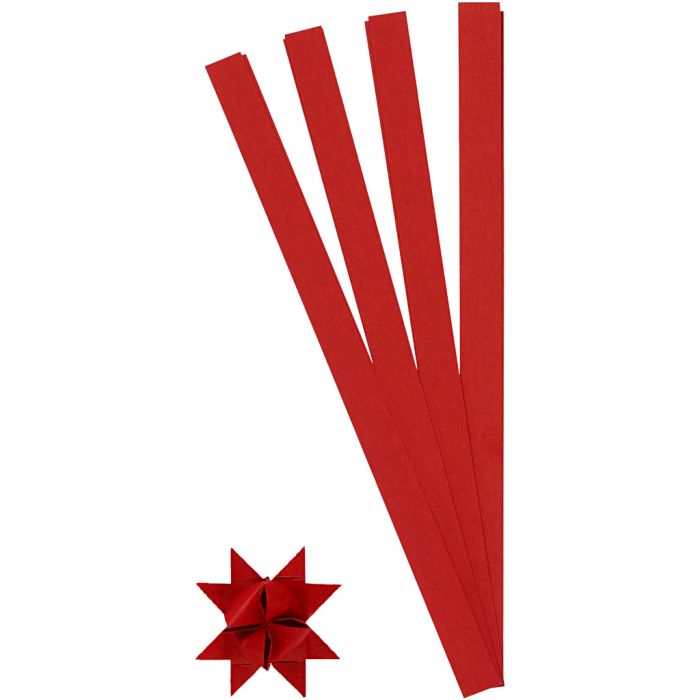 Scrisce di carta per stelle Froebel, L: 45 cm, diam 6,5 cm, L: 15 mm, rosso, 100 strisce/ 1 conf.