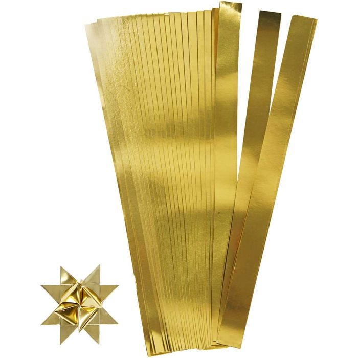 Scrisce di carta per stelle Froebel, L: 45 cm, L: 15 mm, diam 6,5 cm, oro, 100strisce/ 1 conf.