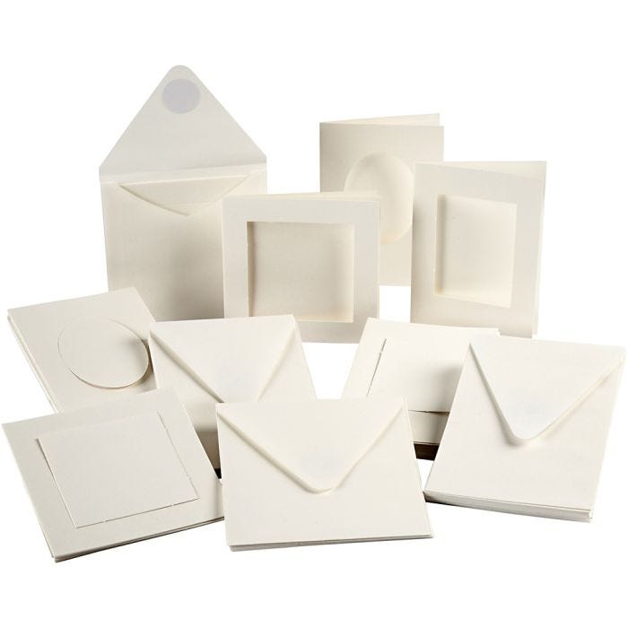 Cartoncino passepartout, dim. cartoncino 10,5x15 + 12,5x12,5 cm, il contenuto può variare , avorio, 50 set/ 1 conf.