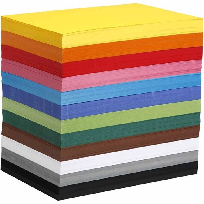 Cartoncino, A4, foglio 210x297 mm, 180 g, colori asst., 1200 fgl. asst./ 1 conf.