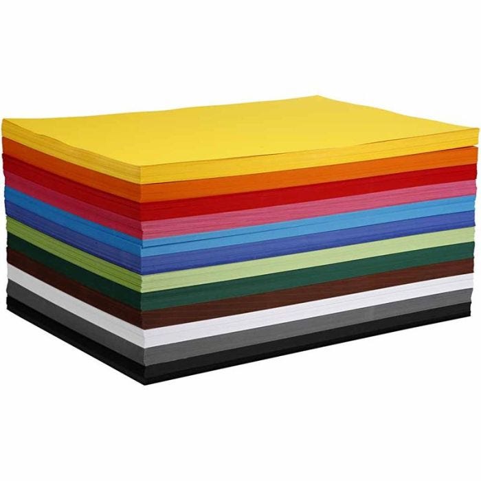 Cartoncino, A2, foglio 420x594 mm, 180 g, colori asst., 12x100 fgl./ 1 conf.