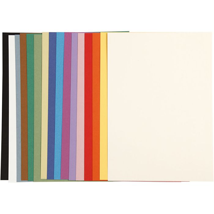 Cartoncino francese, A4, foglio 210x297 mm, 160 g, colori asst., 16 fgl. asst./ 1 conf.