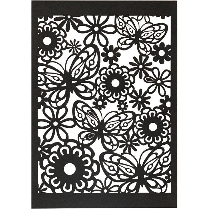 Cartoncino con motivo a pizzo, foglio 10,5x15 cm, 200 g, nero, 10pz/ 1 conf.