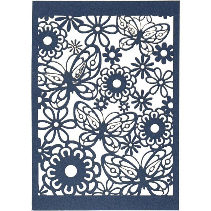 Cartoncino con motivo a pizzo, foglio 10,5x15 cm, 200 g, blu, 10pz/ 1 conf.