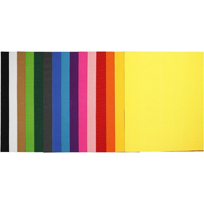 Cartoncino corrugato, foglio 50x70 cm, 80 g, colori asst., 15 fgl./ 1 conf.