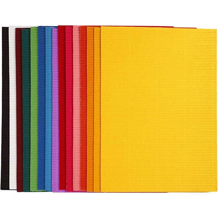 Cartoncino corrugato, foglio 25x35 cm, 80 g, 15 fgl. asst./ 1 conf.