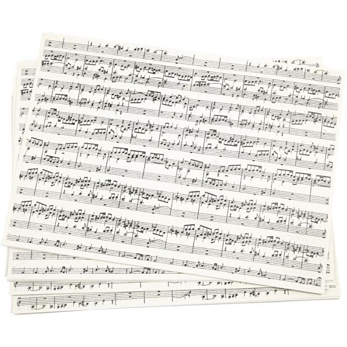 Carta kraft stampata, note musicali, A4, foglio 210x297 mm, 100 g, 10fgl./ 1 conf.