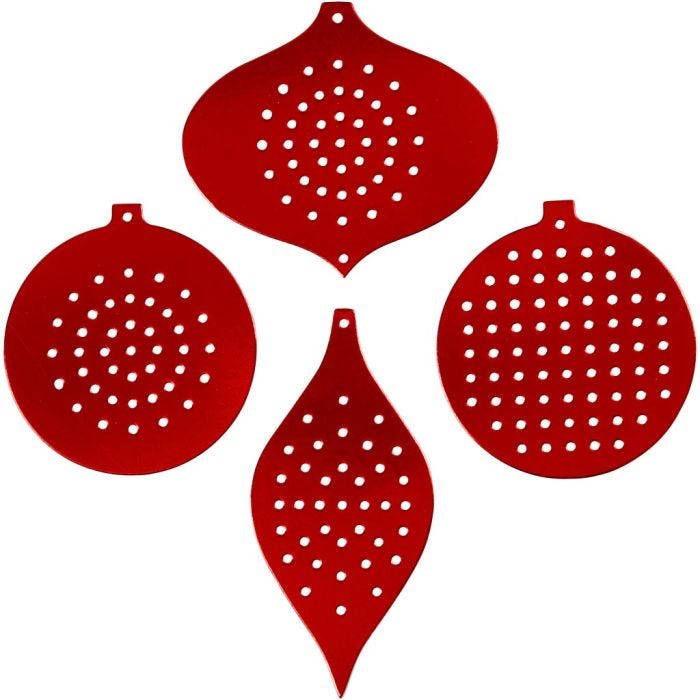 Carta per punto croce, ornamento di Natale, H: 8,5-12 cm, misura buco 3 mm, rosso metallico, 8 pz/ 1 conf.