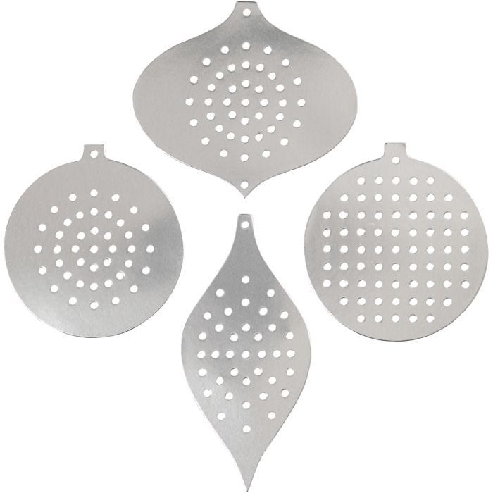 Carta per punto croce, ornamento di natale, H: 8,5-12 cm, misura buco 3 mm, argento metallico, 8 pz/ 1 conf.