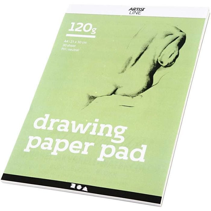 Blocco da disegno, A4, foglio 210x297 mm, 120 g, bianco, 30 fgl./ 1 pz