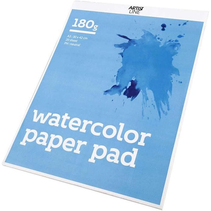 Blocco di Carta per Acquerelli, A3, foglio 297x420 mm, 180 g, bianco, 20 fgl./ 1 pz