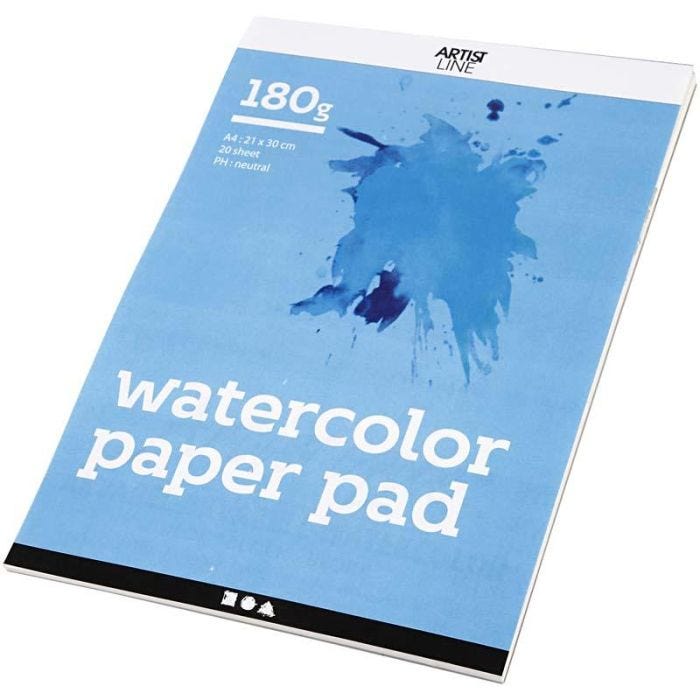 Blocco di Carta per Acquerelli, A4, foglio 210x297 mm, 180 g, bianco, 20 fgl./ 1 pz