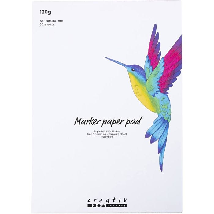 Blocco di carta per pennarelli, A5, foglio 148x210 mm, 120 g, bianco, 30 fgl./ 1 conf.