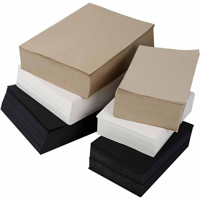 Carta Kraft, A3,A4, 100+135 g, nero, grigio, grigio-marrone, bianco, 6000 fgl. asst./ 1 conf.