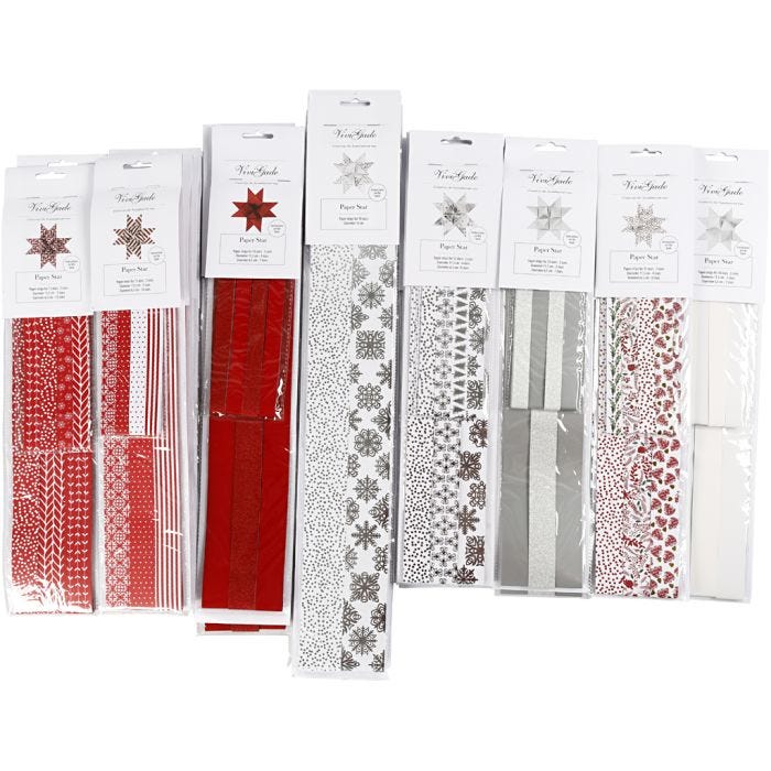 Strisce di carta per stelle, L: 45-100 cm, L: 15+25+40 mm, il contenuto può variare , 640 strisce/ 1 conf.