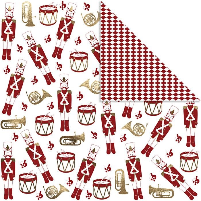 Carta fantasia, schiaccianoci, 180 g, oro, rosso, bianco, 3fgl./ 1 conf.