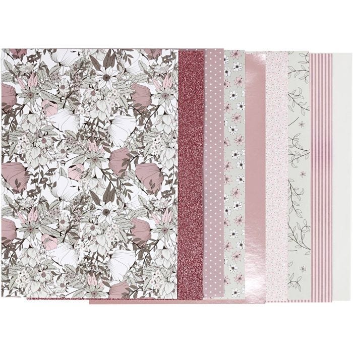 Blocco carta fantasia, misura 21x30 cm, 120+128 g, beige, marrone, rosato, bianco, 24 fgl./ 1 conf.