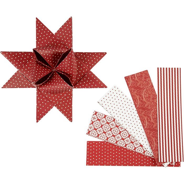 Strisce di carta per stelle, L: 100 cm, diam 18 cm, L: 40 mm, rosso, bianco, 40strisce/ 1 conf.