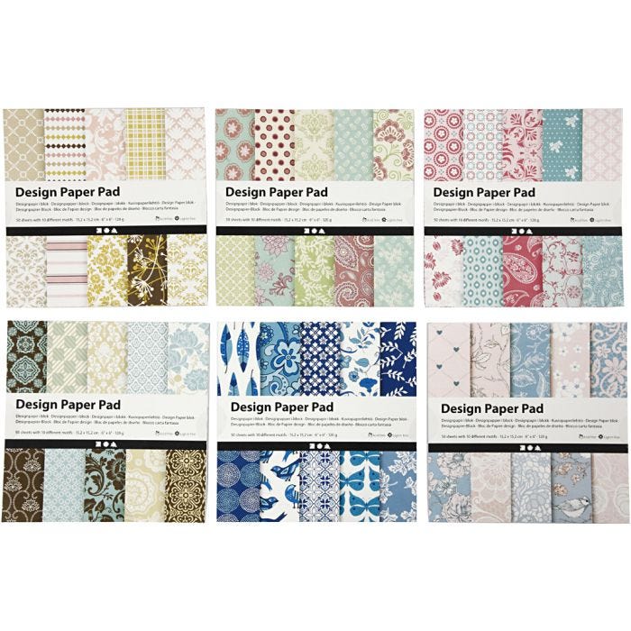 Blocco carta fantasia, foglio 15,2x15,2 cm, 120 g, colori asst., 300 fgl., 6x50 fgl./ 1 conf.