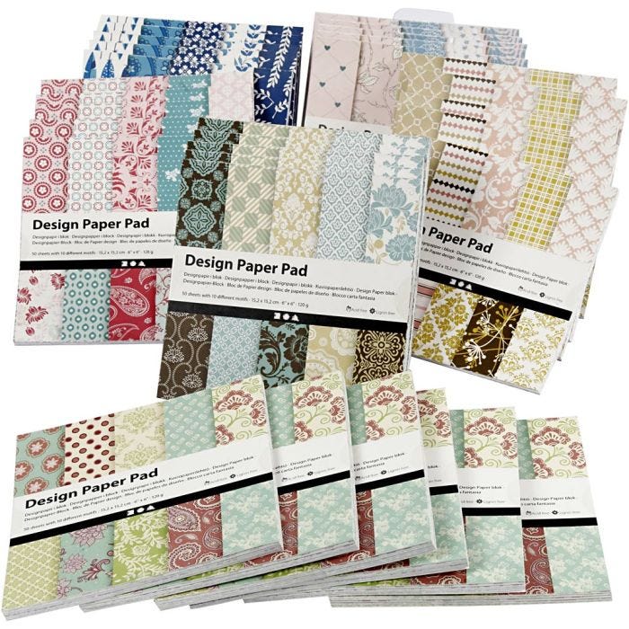 Blocco carta fantasia, foglio 15,2x15,2 cm, 120 g, colori asst., 6x10 pz/ 1 conf.