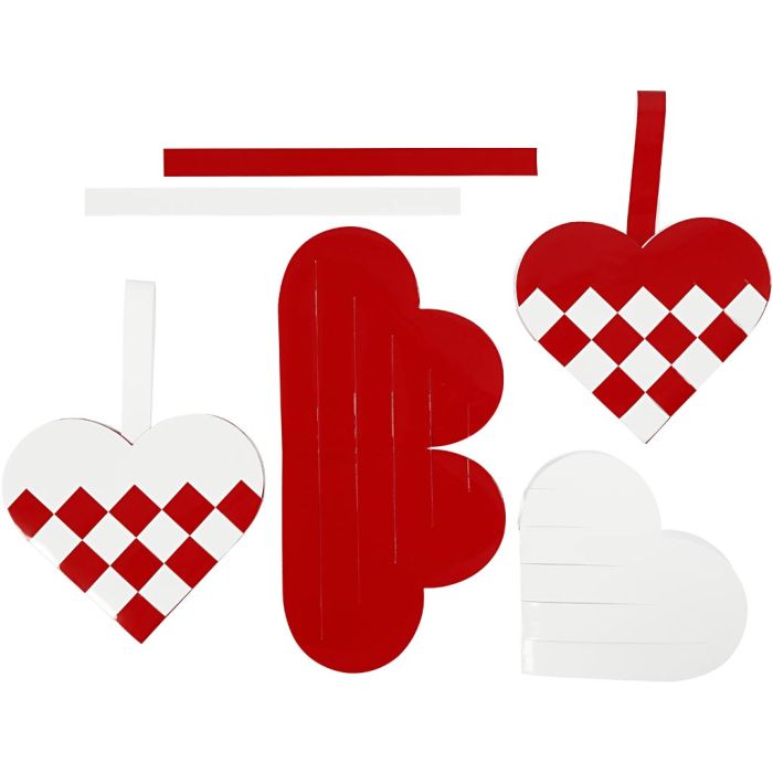 Cuori intrecciati, misura 13,5x12,5 cm, rosso, bianco, 8 set/ 1 conf.