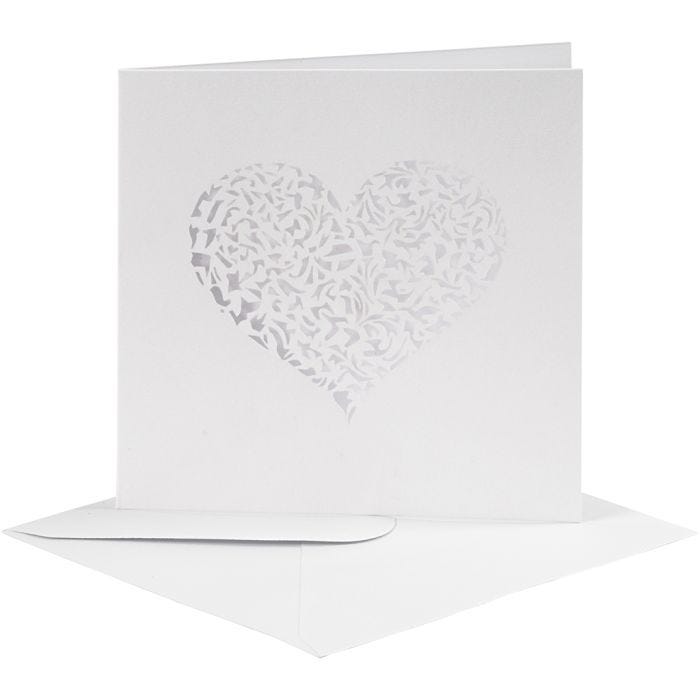 Biglietto e busta, dim. cartoncino 13,5x13,5 cm, dim. busta 14,5x14,5 cm, 240+110 g, bianco, 5 set/ 1 conf.