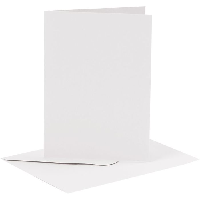 Biglietti e buste, dim. cartoncino 10,5x15 cm, dim. busta 11,5x16,5 cm, 110+230 g, bianco, 6 set/ 1 conf.