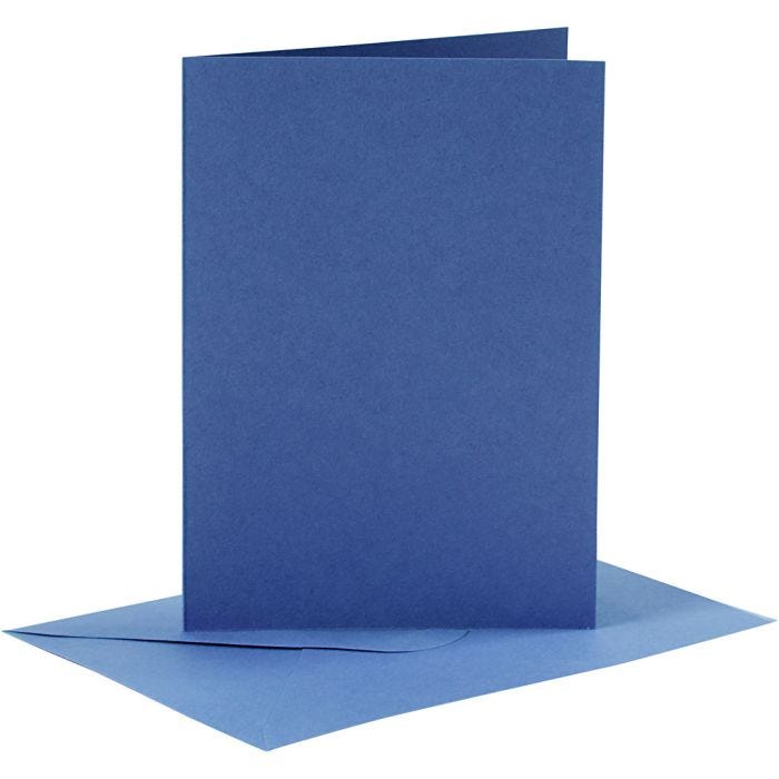 Biglietti e buste, dim. cartoncino 10,5x15 cm, dim. busta 11,5x16,5 cm, 110+220 g, blu, 6 set/ 1 conf.