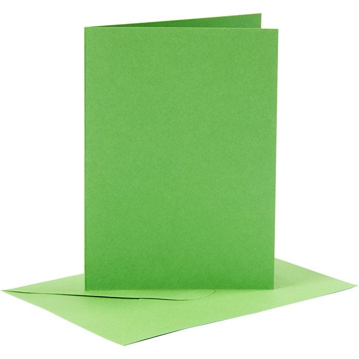 Biglietti e buste, dim. cartoncino 10,5x15 cm, dim. busta 11,5x16,5 cm, 110+220 g, verde, 6 set/ 1 conf.