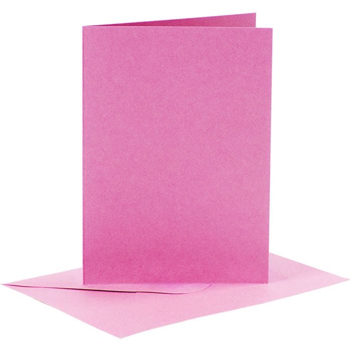 Biglietti e buste, dim. cartoncino 10,5x15 cm, dim. busta 11,5x16,5 cm, 110+220 g, rosa, 6 set/ 1 conf.