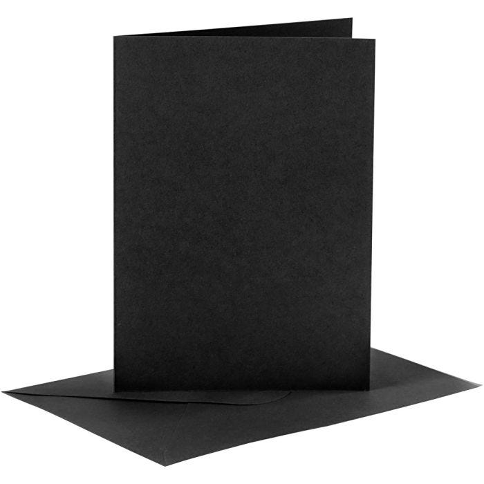 Biglietti e buste, dim. cartoncino 10,5x15 cm, dim. busta 11,5x16,5 cm, 110+230 g, nero, 6 set/ 1 conf.