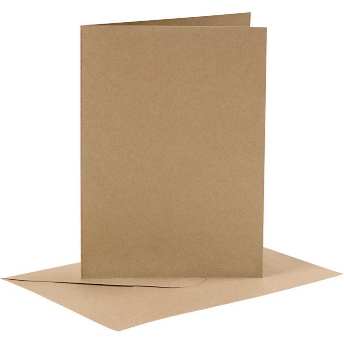 Biglietti e buste, dim. cartoncino 10,5x15 cm, dim. busta 11,5x16,5 cm, 110+230 g, natural, 6 set/ 1 conf.