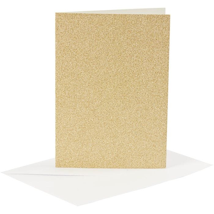 Biglietti e buste, dim. cartoncino 10,5x15 cm, dim. busta 11,5x16,5 cm, glitter, 120+250 g, oro, 4 set/ 1 conf.