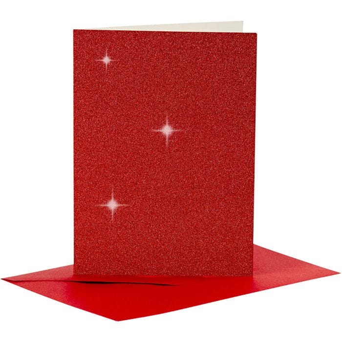 Biglietti e buste, dim. cartoncino 10,5x15 cm, dim. busta 11,5x16,5 cm, glitter, 110+250 g, rosso, 4 set/ 1 conf.