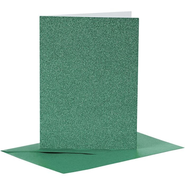 Biglietti e buste, dim. cartoncino 10,5x15 cm, dim. busta 11,5x16,5 cm, glitter, 110+250 g, verde, 4 set/ 1 conf.