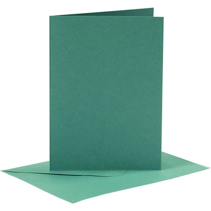Biglietti e buste, dim. cartoncino 10,5x15 cm, dim. busta 11,5x16,5 cm, 110+230 g, verde scuro, 6 set/ 1 conf.