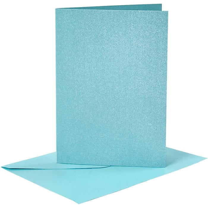 Biglietti e buste, dim. cartoncino 10,5x15 cm, dim. busta 11,5x16,5 cm, madreperla, 120+210 g, blu, 4 set/ 1 conf.