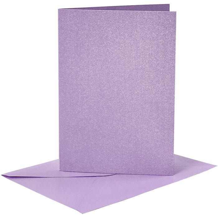 Biglietti e buste, dim. cartoncino 10,5x15 cm, dim. busta 11,5x16,5 cm, madreperla, 120+210 g, viola, 4 set/ 1 conf.